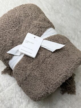 Pottery Barn CableKnit Throw Blanket 50x 60 Mocha Brown Tassels 2025 Style NEW